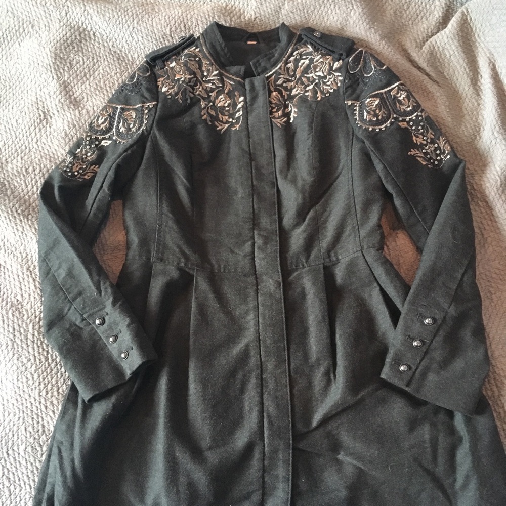 Free People Charcoal Embroidered Coat size medium